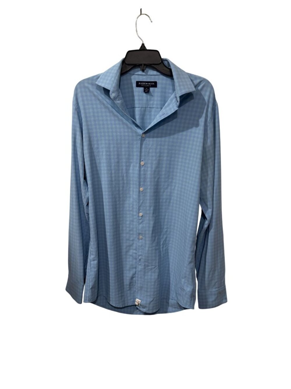 Mizzen+Main Mens Blue Check Long Sleeve Dress Shirt M Trim Tall Performance Wear